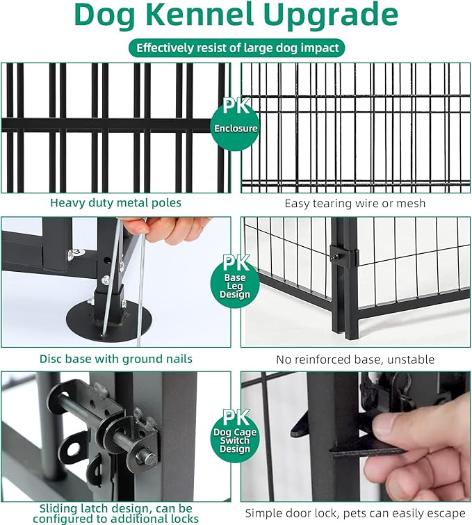 VIVIJASON 6 x 6 x 6 Ft Outdoor Dog Kennel, Heavy Duty Large Metal Frame Dog Cage with Thickened Bars, UV & Waterproof Cover, Outside Pen Playpen Dog Run House for Large to Small Dogs