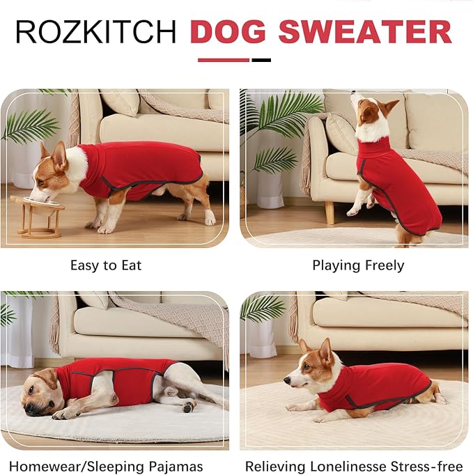 ROZKITCH Dog Winter Coat Soft Pullover Pajamas, Pet Windproof Warm Cold Weather Jacket Vest Cozy Jumpsuit Apparel Outfit Clothes for Xmas Walking Hiking Travel Sleep BRed 4XL