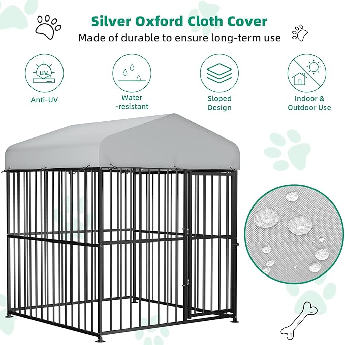 VIVIJASON 6 x 6 x 6 Ft Outdoor Dog Kennel, Heavy Duty Large Metal Frame Dog Cage with Thickened Bars, UV & Waterproof Cover, Outside Pen Playpen Dog Run House for Large to Small Dogs