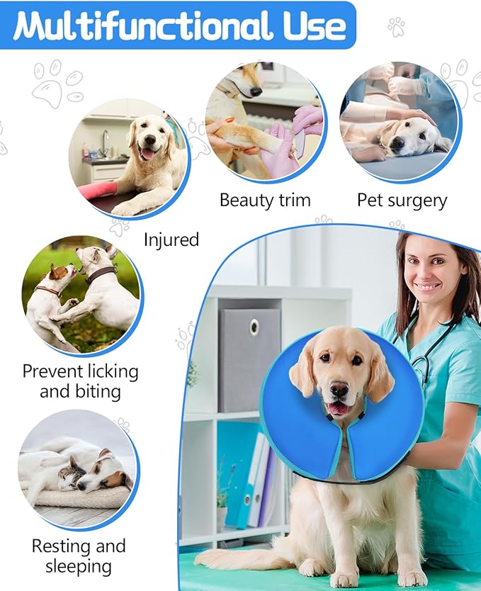 MIDOG Soft Inflatable Dog Cone,Donut E-Collar Alternative for After Surgery, Prevents Licking,Allowing Normal Eating & Vision,Comfortable Recovery Collar for Small Medium Large Dogs & Cats,GreenBlue-S