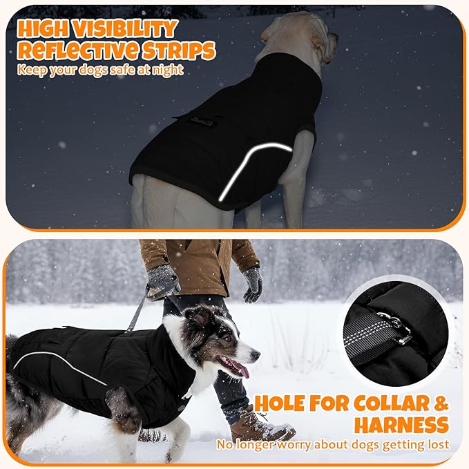 SlowTon Dog Coat - Warm Dog Winter Coat Waterproof, Reflective Winter Jacket with Pocket, Puppy Fleece Vest Pet Apparel Cold Weather Clothes for Small Medium Large Dogs Boy Girl (Black, M)