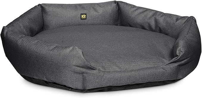 K9 Ballistics Tough Ripstop Oval Bolster Dog Bed, Calming Round Den Shape, Scratch Resistant, Machine Washable - Large, Titanium Premium Finish