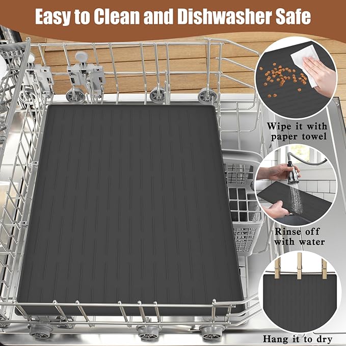 18"x12" Dog Food Mat, Silicone Dog and Cat Mats for Food and Water Bowls, Waterproof Raised Edge Pet Feeding Mat for Contain Spills Protects Floors, Multiple Colors & Sizes for Pets, Brown