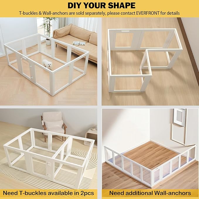 Clear Acrylic Plastic Dog Playpen - Clear Dog Play Pen - Easy Assemble Acrylic Dog Playpen - Puppy Playpen, Cat Playpen, Small Animal Playpen, Dog Play Pen Indoors (White, 23.6" H, 12PCS)