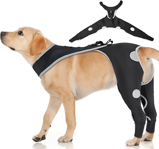 Dog Rear Leg Recovery Sleeve, Breathable Lick Protection for Dogs Post Surgery, Reflective Adjustable Cone Alternative - Size S