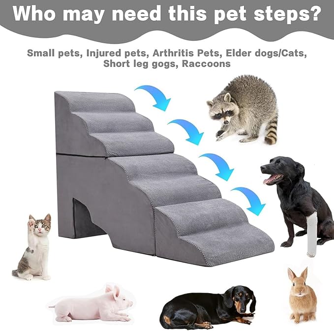 Dog Stair for High Beds 36 inches Tall, 33D Foam Dog Ramp for Bed 32 inches, 7-Step Pet Stair Steps for Small Large Dogs for Bedsides Climbing, Non-Slip Doggie Steps for Older Dogs/Cats, Grey