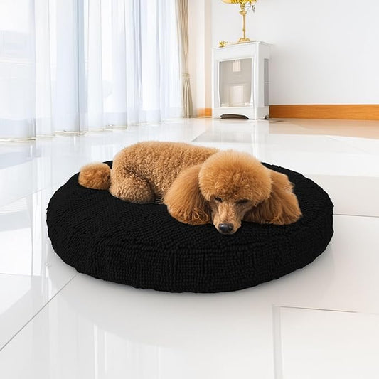Muddy Mat® Cloud K-9 Bed for Dogs & Cats, Soft & Relaxing Donut Dog Bed, Chenille Material, Removable Cover, Washable & Dryer Safe–Black Small(25'x25')