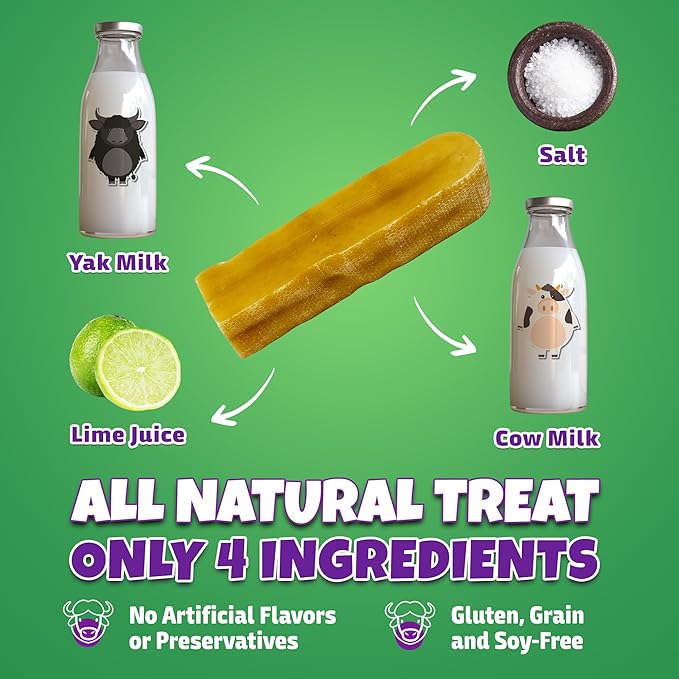 Healthy Yak Cheese Himalayan Chew, All-Natural & High in Protein, Odorless & Long Lasting Yak Chews for Large Dogs & Medium Dogs, Dog Chews for Aggressive Chewers (Large, 4-Pack)