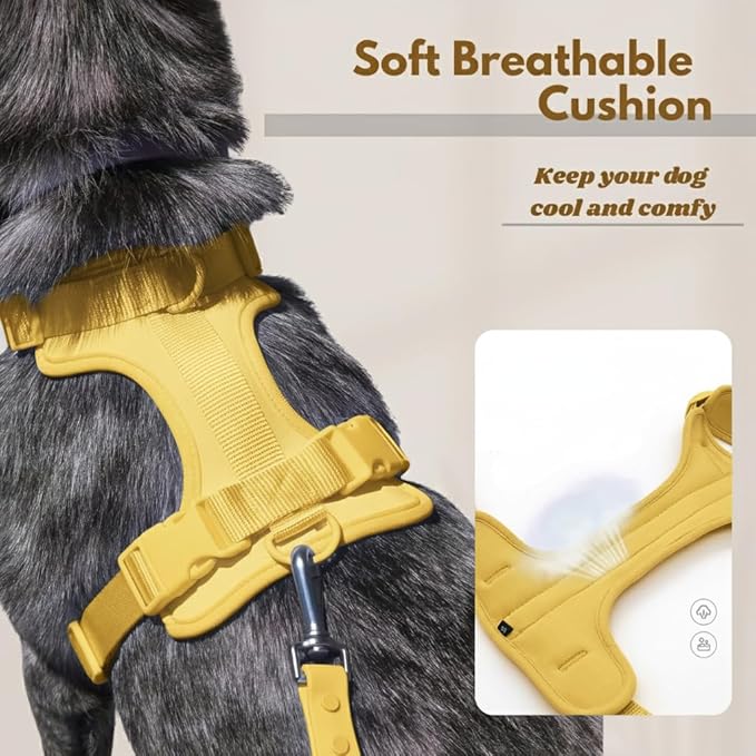 Dog Harness, No-Pull Pet Harness with 3 Leash Clips, Adjustable Soft Padded Dog Vest, Breathable Mesh Cushion for Small Medium Large Dogs (Yellow, Medium (Neck:15"-19" Chest 22"-30"))