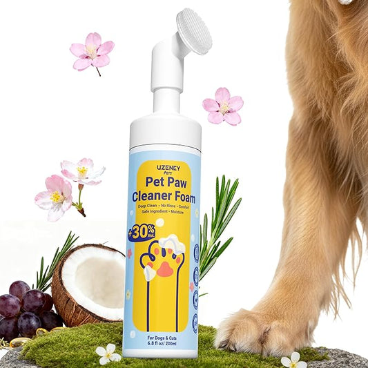 Paw Cleaner for Dogs and Cats, No-Rinse Puppy Paw Washer, Larger Volume Dog Foot Foaming Cleanser with Scrubber Brush for Dirty and Muddy Paw, Hypoallergenic Ingredient, 6.8 fl.oz