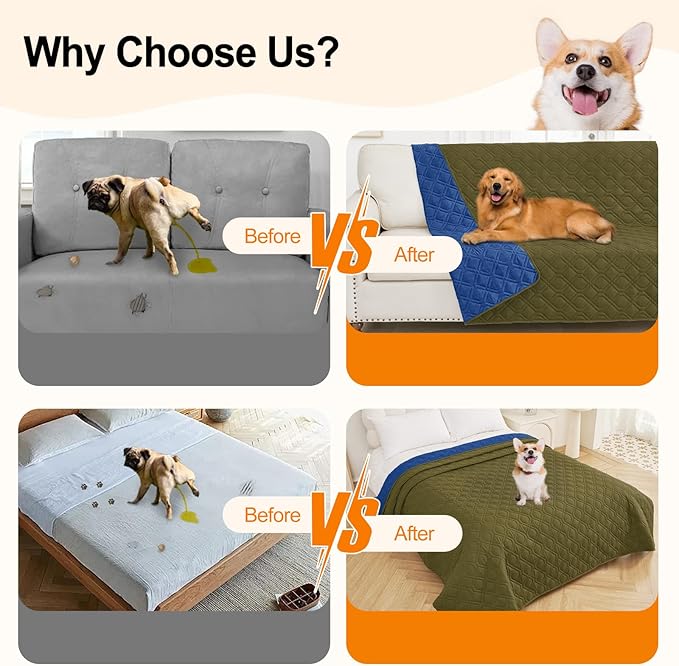 Smiry Waterproof Dog Blanket, 82x120 Inch Soft Pet Bed Cover Reversible, Washable Sofa Couch Furniture Protector for Small Medium Large Dog Puppy Cat, Geometric, Green/Navy