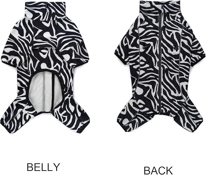 Fleece Dog Coat for Small Medium Dog,Pullover Pajamas Jumpsuit Bodysuit Puppy Coats with Legs, Pet Windproof Warm Cold Weather Jacket Full Body Vest Cozy Snowsuit Outfit Clothes (Zebra Striped, XS)