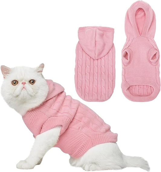 PUPTECK Winter Dog Cat Sweater Coat - Soft Cold Weather Clothes Knitwear for Kitties & Small Dogs Indoor Outdoor Walking Warm, Knitted Classic for Doggies Kitties Girls Boys, Pink S