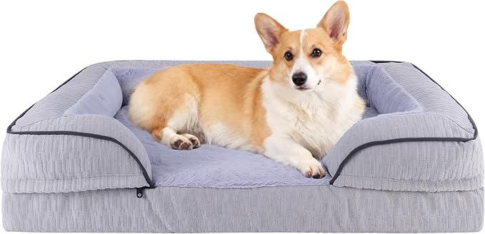 Orthopedic Dog Bed for Large Dogs, 35x25 Inch Waterproof Egg Crate Memory Foam Dogs Bed with Detachable Top, Dog Couch with Zipper Washable Cover, Nonslip Bottom for Living Room, Dark Grey