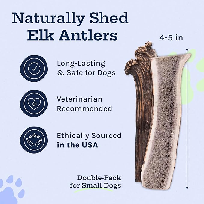 Good Trouble Premium Elk Antlers for Small Dogs – 2 Pack Split - All-Natural, Shed Antler Chews for Dental Health & Calming - Durable Dog Bones - Cruelty-Free, North American Sourced