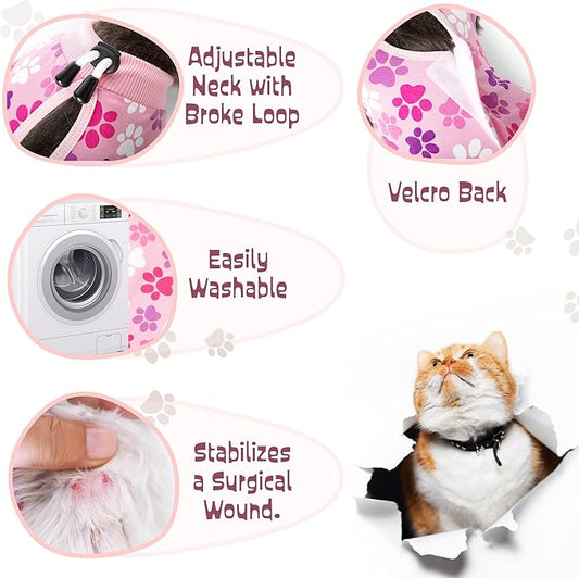 COZYDOODZ Cat Recovery Suit – Soft Breathable Cat Onesie for Female & Male Cats After Surgery, Spay, Neuter or Wounds, Cat Surgery Suit, Recovery Suit for Cats, Cone Alternative, Pink Paw Print