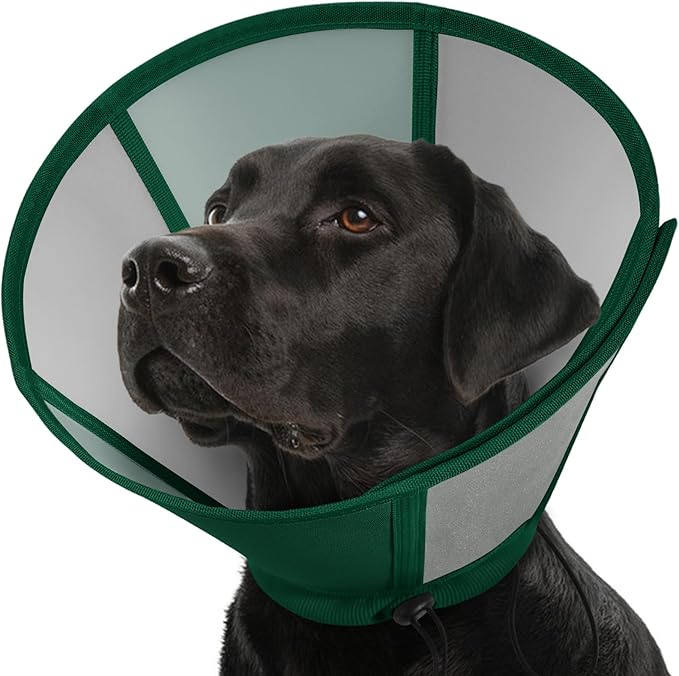 SUNFURA Dog Cones for Large Dogs, Soft Dog Cone to Stop Licking, Adjustable Cone for Dogs After Surgery, Pet Cone Collar Alternative for Wound Healing, Green X-Large