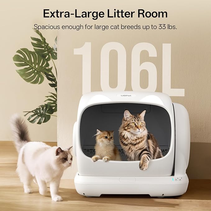 UBPET Self Cleaning Cat Litter Box, XXXL Automatic Litter Box for Multiple Cats, Weight Sensors Safety Protection, Smart APP Control, Odor Control, Works with Clumping/Bentonite/Mineral Litter