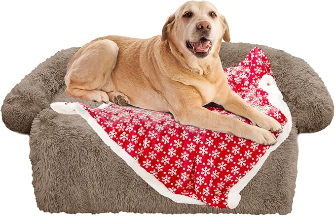 GGIB Calming Dog Bed Christmas Throw Blanket Fluffy Plush Dog Mat Furniture Protector Decoration Holiday Throw for Sofa Couch Cover Large Medium Small Dogs Cats (Extra Large, Camel)