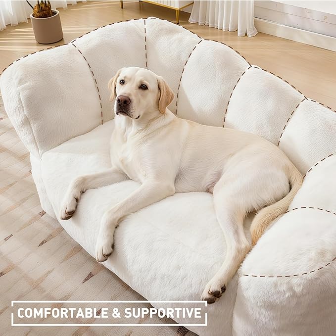 Dog Sofa Couch for Extra Large Medium Dogs, 51” Memory Foam Pets Sofa with Faux Fur Fabric Beige