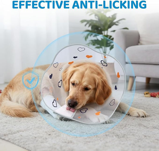 Elizabethan Dog Cone Collar, Adjustable Pet Cone to Stop Licking, Durable Plastic Neck Cone After Surgery for Small, Medium Large Dogs, Love XS