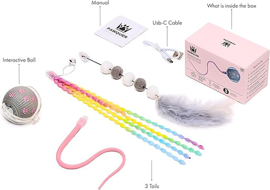 PAWQUÉR Interactive Cat Toys for Indoor Cats | Premium Quality with 3 Detachable Tails | Automatic Speed Modes with Real-Motion Movement | Rechargeable | Fun for Bored Adult Cats and Kittens