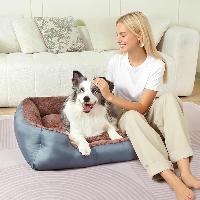 Medium Dog Bed for Medium Dogs Washable, Soft and Comfort Pet Beds, Calming Dog Sofa Bed with Raised Edges, Non-Slip Bottom, Grey