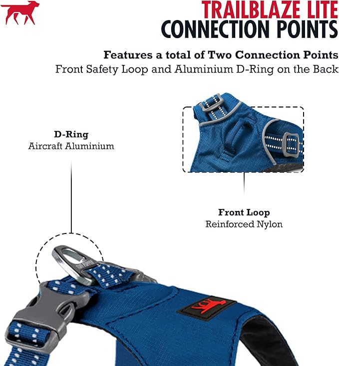 Tuff Pupper All-Day Wear Dog Harness | for Walking, Trail Running, Hiking | Front & Back Leash Clips | Reflective Trim | Easy On/Off Buckles | Lightweight Breathable | No Pull Design (XXXS, Blue)