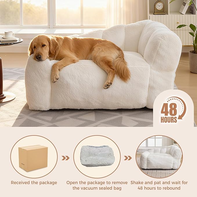 Dog Sofa Couch for Extra Large Medium Dogs, 51” Memory Foam Pets Sofa with Faux Fur Fabric Beige