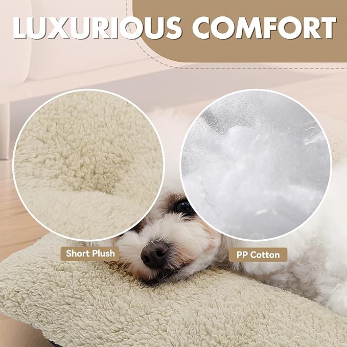 Athena Collection Dog Bed Medium Size Dog, 35 Inches Washable Dog Crate Bed for Medium Dogs Cats Pets, Faux Fir Calming Crate Pad Warming Cozy Soft, Beige