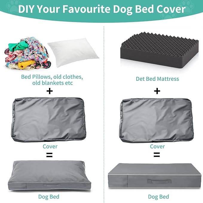 COSHNIBI Dog Bed Covers Replacement Washable,Waterproof Dog Bed Cover with Zip and Carry Handle for Dog/Cat 41''Lx29''Wx4''H-Grey