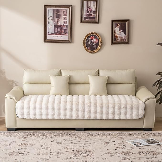 Dogs/Cats Bed Mats, Dog Pad Washable Removable Couch Cover with Anti-Slip Back, Plush Long Fur Mat, Perfect for Small, Medium and Large Dogs.(White-Bubble, 30"x90")