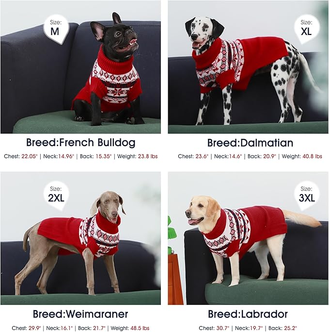 IECOii Extra Large Dog Sweater,XXXXL Dog Sweater Larged Size Dog,4XL Big Dog Sweater Turtleneck Knitwear Dog Cold Weather Sweater,Girl and Boy Red Dog Sweater for Doberman, Great Dane,XXXX-Large