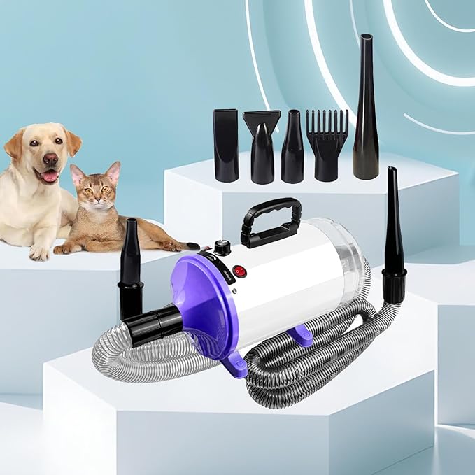 Dog Vacuum & Dryer for Shedding Grooming,5.2HP/ 3800W Dog Grooming Kit,Adjustable Speed and Temperature with 5 Nozzles