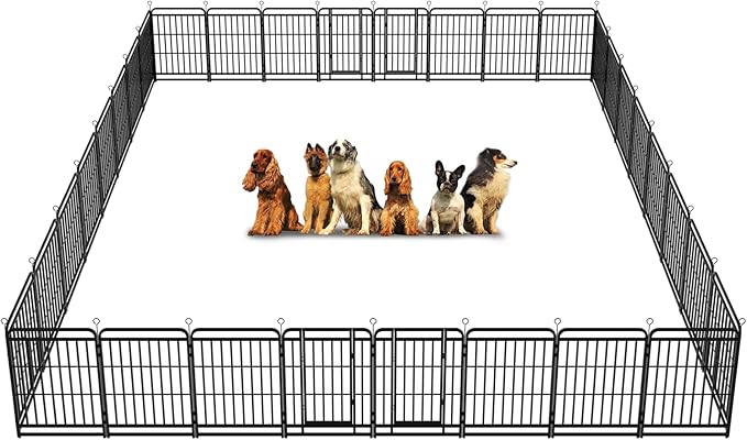 Dog Fence Outdoor 32 Piece Panels 40" Height, Square Steel Pipe with Reinforced Crossbars, Anti-Rust Heavy Duty Dog Playpen with Doors Portable for Yard RV Camping, Total 71FT, 406 Sq.ft, Snowy Black