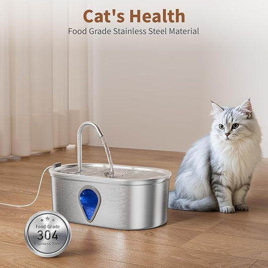 Cat Water Fountain Stainless Steel, 3.5l/118oz Cat Fountains with Water Level Window Water Fountains for Cats Indoor, Automatic Cat Water Dispenser Indoor（118oz）