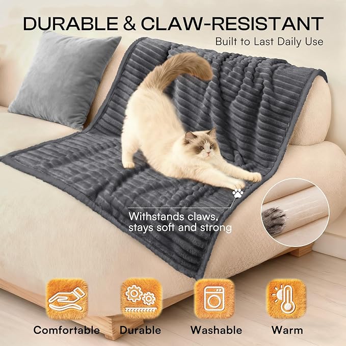 Luciphia Waterproof Dog Blanket for Large Dogs Ultra-Soft Calming Cut Pile Flannel Throw Durable & Warm Furniture Protection for Couch Bed Pet Human Blanket Machine Washable Stone Gray,XL(85''x57'')