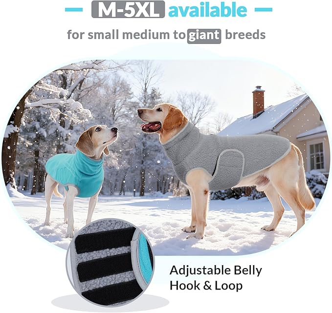 ROZKITCH Reversible Dog Coat Fleece Jacket, Adjustable Double-Sided Plush Sweatshirt Keep Pets Warm in Winter Hiking Climbing Walking Bluegreen L