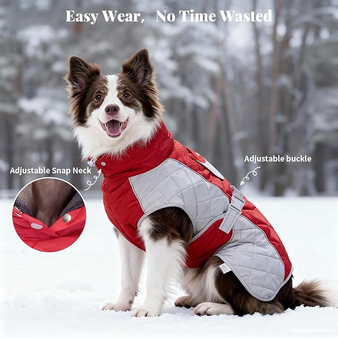 Dog Coat Dogs Jacket Waterproof Reflective Adjustable Dog-Winter Coats for Small/Medium/Large Dogs Dachshund Coat-(Red, XX-Large)