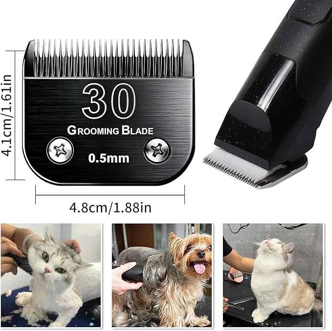 3 Pcs Size 30# Detachable Dog Grooming Blades, Compatible with Andis, Oster A5, Wahl KM10 Series Clippers, Cut Length 0.5mm, Black (30# 0.5mm, 3Pcs)