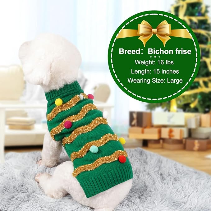 cyeollo Dog Christmas Sweater Warm Dog Sweaters for Large Dogs Turtleneck Xmas Dogs Clothes with Leash Hole Pet Holiday Outfit XXXL