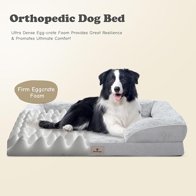 XXL Orthopedic Dog Beds Large Sized Dog - Washable Large Dog Cat Bed Waterproof, Comfort Dogs Couch Sofa with Washable Removable Cover, Pet Bed with Nonskid Bottom, Light Grey, 53"