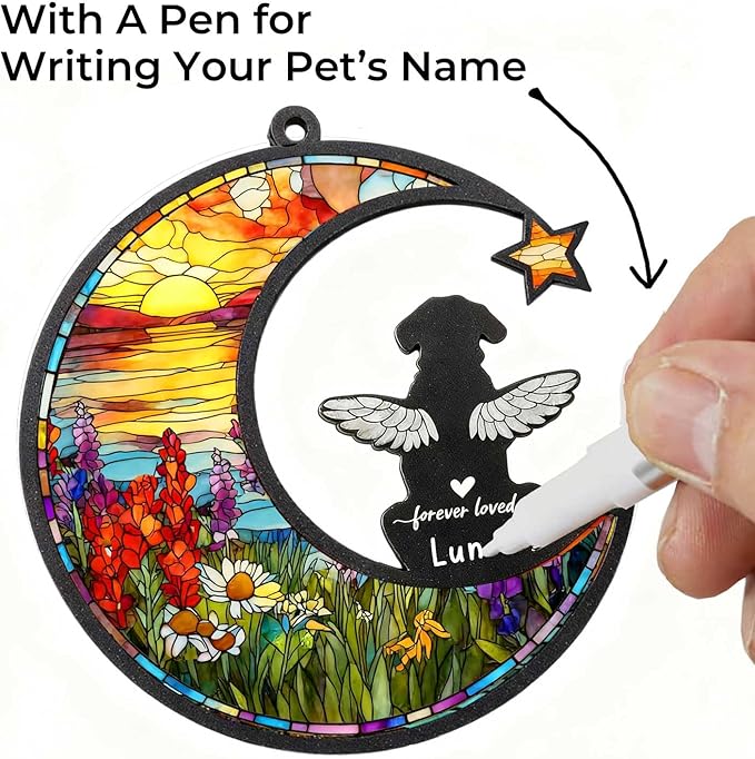 Personalized Loss of Dog Sympathy Gift, Custom Dog Memorial Suncatcher, Dog Memorial Gift, Loss of Dog Gift, Pet Remembrance Gift, 5.2" (Floral)