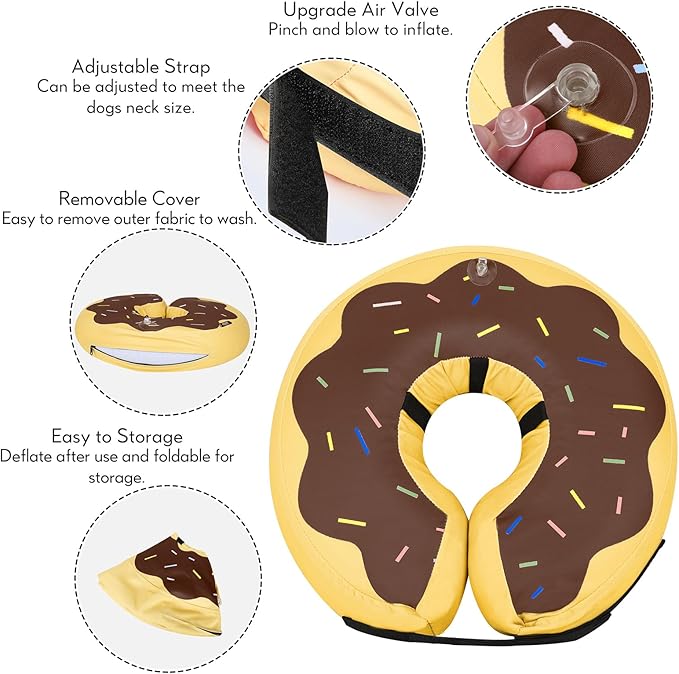 MIDOG Soft Inflatable Dog Cone, Donut E-Collar Alternative for After Surgery, Prevents Licking, Allowing Normal Eating & Vision, Comfortable Recovery Collar for Small Medium Large Dogs & Cats,Brown-S