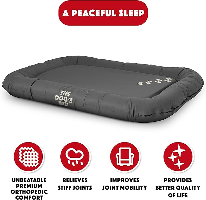 The Dog’s Bed Utility Waterproof Dog Bed, XL Durable Grey Oxford Fabric, YKK Zippers, Washable Reversible Cover, Dog Beds for Home Car Crate & Yard, Puppy & All Pet Comfort, Veterinary Approved