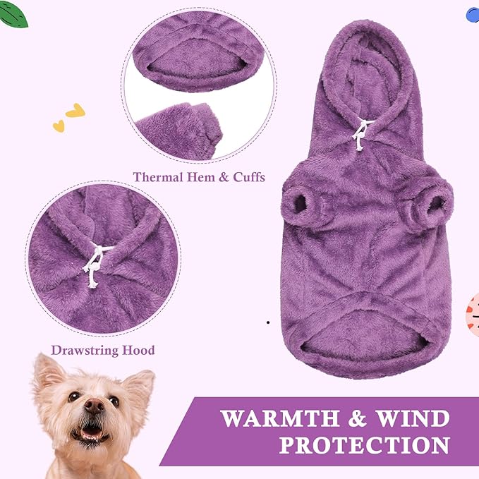 Dog Sweater,Dog Hoodies,Warm Fuzzy Fleece Sweatshirt with Hood & Pocket,Leash Hole,Cozy Cold Weather Pet Clothes Pet Sweater for Small,Medium,and Large Dogs(Purple,L)