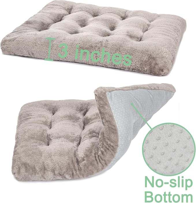 POMIU 2-Pack Washable Dog Bed, Deluxe Plush Crate Beds with Anti-Slip, Machine Washable Kennel Pad Sleeping Mat for Large, Medium and Small Dogs (2 Pack x Grey, 23.0" L x 18.0" W x 3.0" Th)