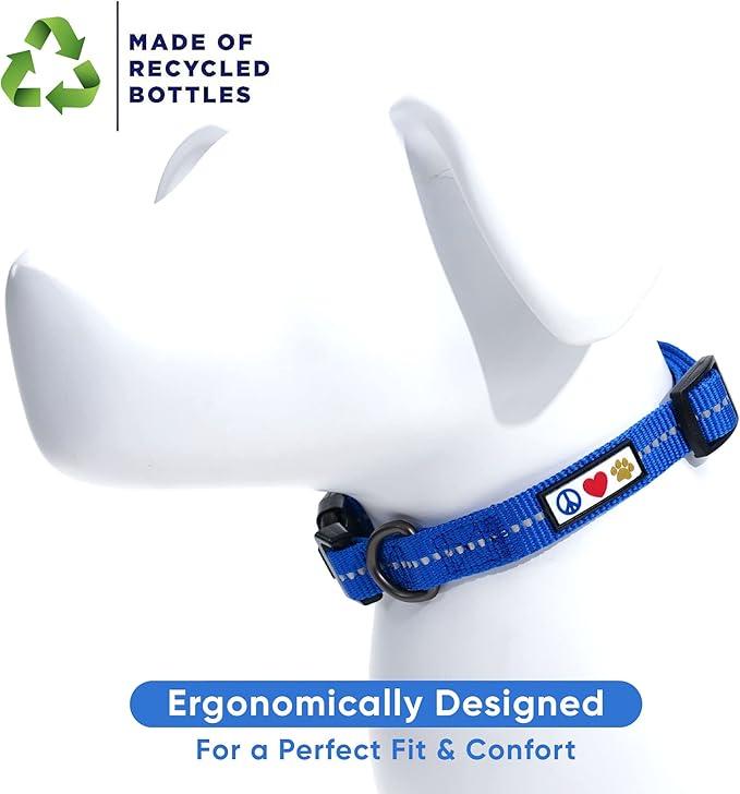 Pawtitas Recycled Dog Collar with Reflective Stitched Puppy Collar Made from Plastic Bottles Collected from Oceans Large Blue Ocean