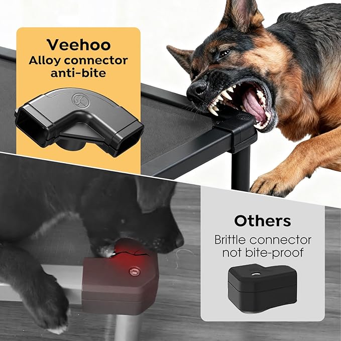 Veehoo Chewproof Elevated Dog Bed, Durable Raised Pet Cot with Soft PP Cotton-Filled Waterproof Mat, Washable Padded Cot for Indoor, Outdoor & Camping, 35-Inch, Grey