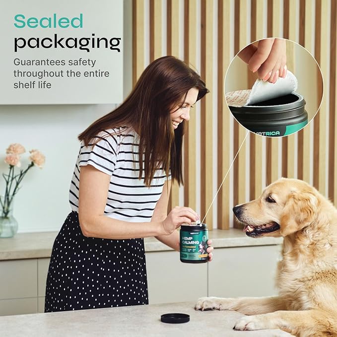 Calming Chews for Dogs Anxiety Relief - Hemp Calming Chews for Dogs with Valerian Root, Hemp Seed Oil, Turmeric, L-Theanine - Soft Treats for Storms, Fireworks, Separation, Vet Visits, Grooming